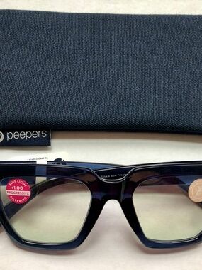 New Navy Take a Bow Peepers Progressive blue light filter readers  +1.00 & case